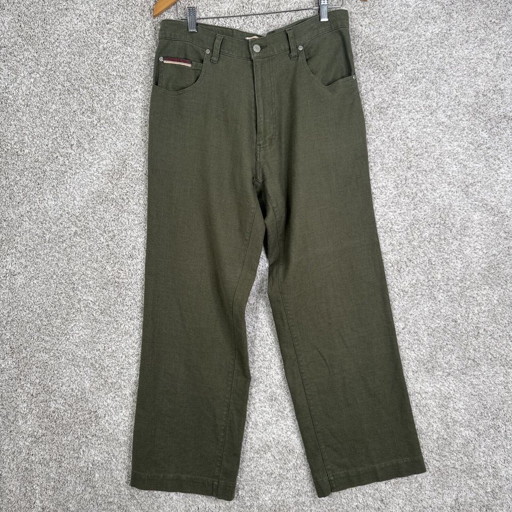 Z‎ Cavaricci Pants Army Green Linen Blend 32x30 Women's - Straight Wide Leg